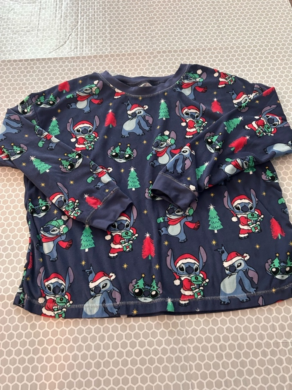 Disney Navy Stitch Holiday Pajama Set with Red and Green Accents. Size L - Picture 2 of 6